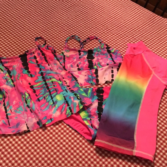 Justice Swimwear Tankini bikini and upf top - Picture 1 of 6